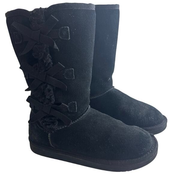 Koolaburra by UGG Black Suede Bow Side Boots Size 4 Youth or Women’s 6 - Picture 1 of 7